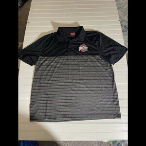 Ohio State Buckeyes Men's Licensed Polo Shirt Gray/Bkack Stripes XL Dry-fit